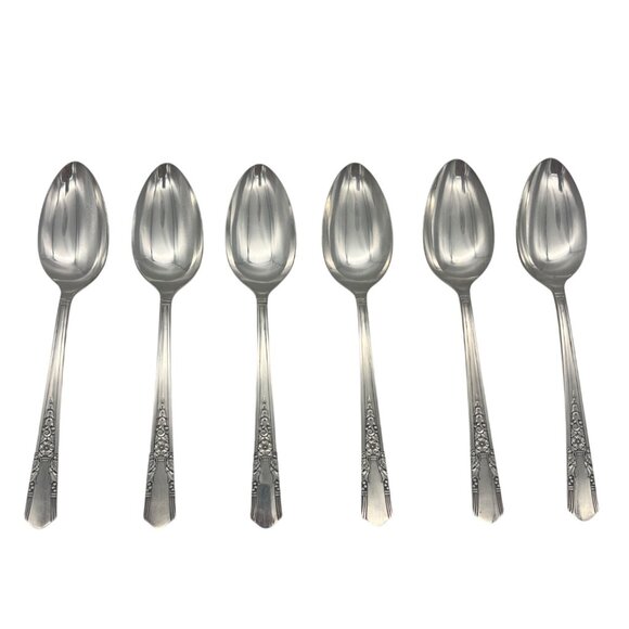 Oneida Simeon L & George H Rogers Jasmine 6 Oval Soup Spoons 7.25" Circa 1939 - Picture 1 of 5